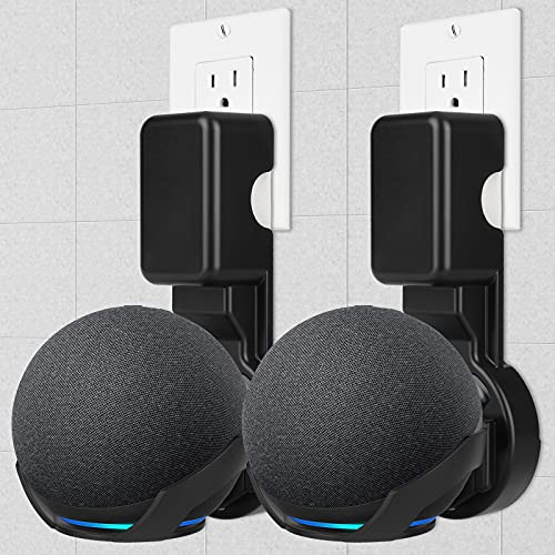 SUNJOYCO Wall Mount Holder for Echo Dot, Echo Dot 4th Generation Holder Smart Speaker Accessories, Space-Saving Dot Holder with Cable Management Without Screws - 2 Pack (Echo Dot Not Included)