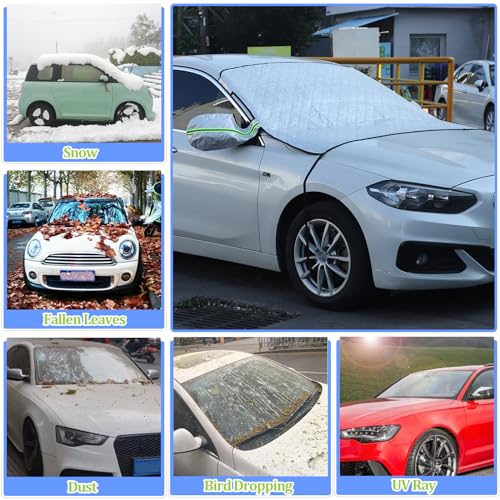 Image of Windshield Snow Cover Compatible with BMW 1 Series 2004-2024, Car Snow Cover, Front Windshield Sunshade, Exterior Windscreen Sun Shade, UV-Rays Sun Ice Snow Frost Protector, 4-Layer Windshield Cover