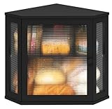 viewcare Corner Bread Box for Kitchen Counter, Bamboo Wood Black Bread Box, Large Capacity Bread Storage Bin with Acrylic Wavy Door Panel (Black, Meduim)
