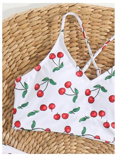 Floerns Girl's 3 Piece Swimsuit Cherry Print Cute Bikini Set with Cover Up Skirt3