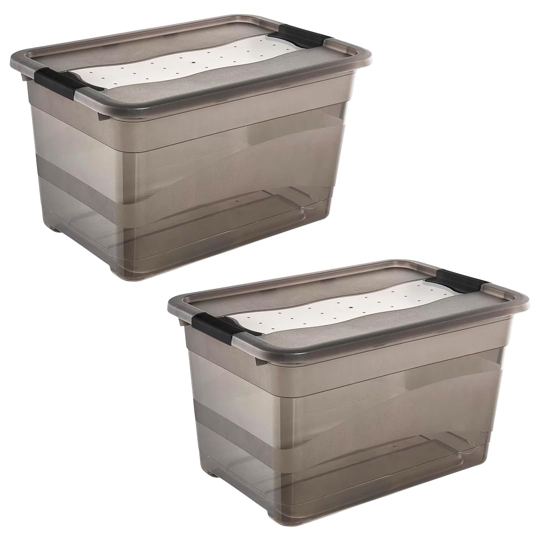 1Above Crystal Grey - 52 Litre Storage Box With Lid And Sliding Closing Mechanism, Stackable Nestable Containers For Home And Office Use (Crystal Grey - 52 Litre)