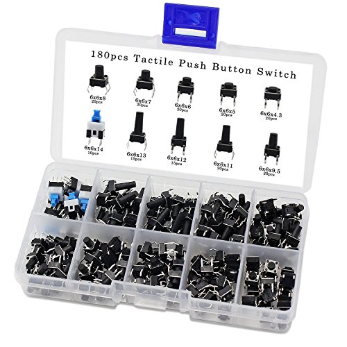 TOOGOO Kit di pulsanti tattili Micro-Momentary Kit (6x6 Push Button Switch 180pcs)