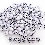 200+ Pcs 10x8mm Halloween Skull Beads for Jewelry Making Bracelets Necklaces Key Chains, Small White Acrylic Mixed Skeleton (Black on White)