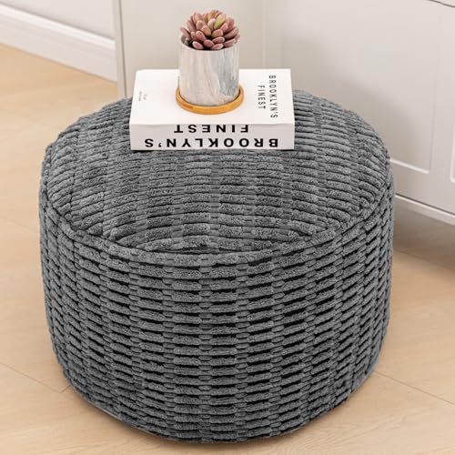 AbunHeri Stuffed Pouf Ottoman with Modern High-Density Foam Faux Fur Poufs Pouf Stool Round Foot...
