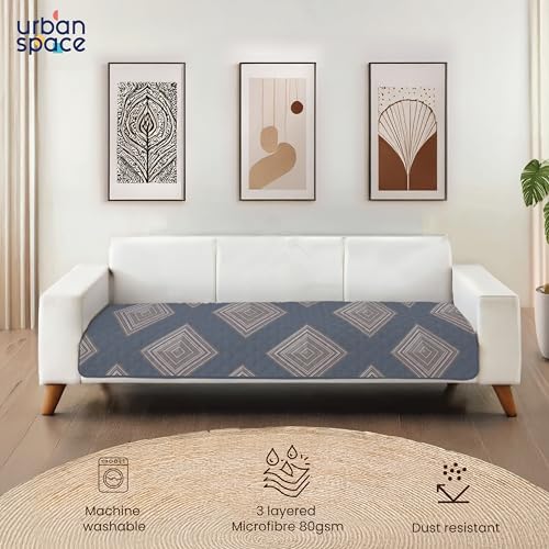 Image of Urban Space 1 Seater Quilted Sofa Cover mat, Non-Slip Sofa Protector, Easy Care & Machine Washable Cover, Sofa Seat Runner for Couch for Living Space (1 Seater - Midnight Mist)