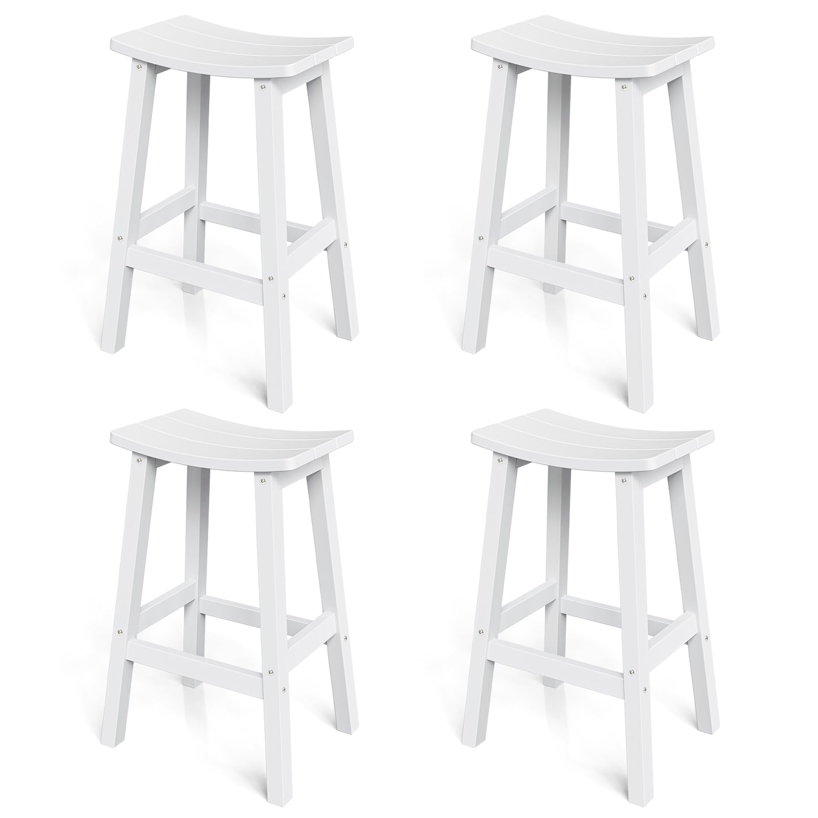 Stoog Weatherproof Bar Stools Set of 4, 28" Patio Barstools, Easy to Clean and Maintain, All-Weather HIPS Furniture for Bar, Kitchen Counter, Deck &amp; Patio, White