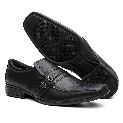 Sapato Social Masculino Couro + Cinto + Carteira + Relógio - Preto-24005/41