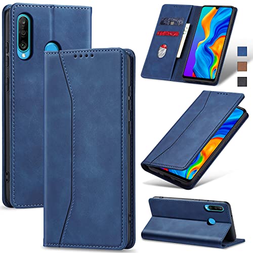 Image of Jasonyu Wallet Case for Huawei P30 Lite, PU Leather Cover with Stand, Magnetic Folio Flip, TPU Shockproof Interior Case and Card Holder Slots, Blue