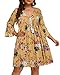 Plus Size Boho Dress Yellow Floral Casual Summer Beach Cover Up Swimwear Vacation Short Flowy Tunic V-Neck Sun Dresses