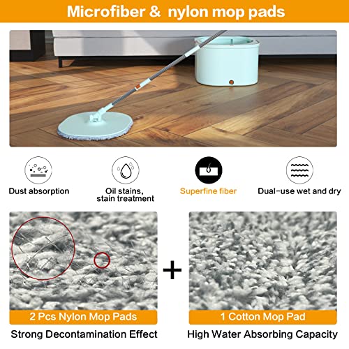 Flat Floor Mop And Bucket System Set With Wringer, Self Wringing Microfiber Spin Mops Bucket For Floor Cleaning, Separate Dirty Water, Wet And Dry Use, Mops For Hardwood, Laminate, Tile, Lightcyan #TOP3
