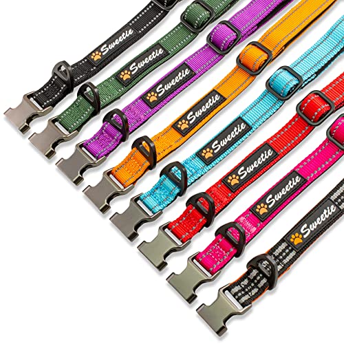 Strong Dog Collar Large Dogs - Purple Reflective Adjustable Padded Dogs Collars - Metal Buckle, Aluminium V-ring, Dog Safety - Image 3