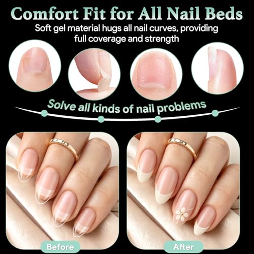 Image of Leykosh Short Almond Half Cover Nail Tips, 15 Sizes 330PCS Soft Gel Fake Nails, Half Matte Pre-Shaped Clear Press On Acrylic Nails No C Curve Gift for Extension, DIY Home Manicure Beauty Gifts