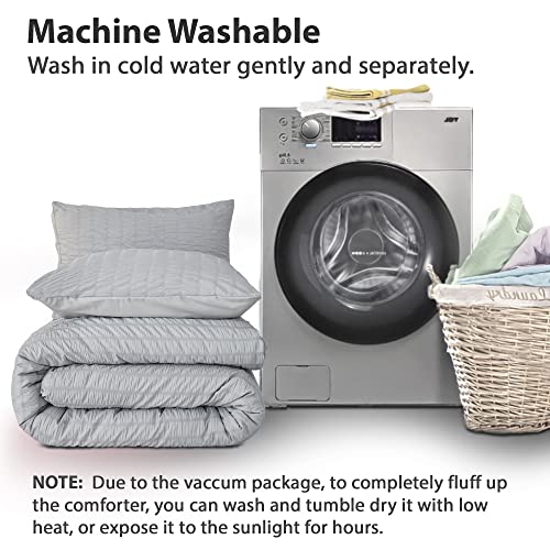 Avelom Seersucker King Comforter Set (104X90 Inches), 3 Pieces - 100% Soft Washed Microfiber Lightweight Comforter With 2 Pillowcases, All Season Down Alternative Comforter Set For Bedding, Light Gray #TOP6