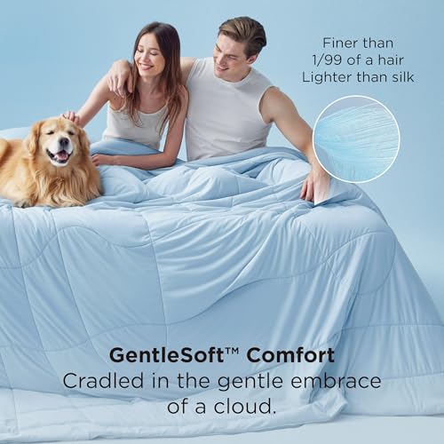 Bedsure Cooling Comforter King Size - Cooling Blankets for Hot Sleepers, Lightweight Comforter for Summer with Dual-Sided Cool Tech, Soft Breathable Cold Blanket for Sleeping, Blue, 102x90 Inches