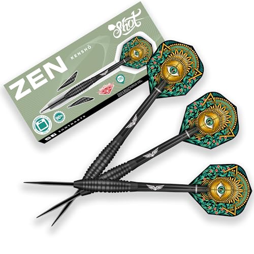 Shot! - Zen Kensho Steeldarts | 90% Tungsten für Langlebigkeit | 24g Gewicht für Präzision | Ergonomisches Design für Komfort | Komplettset mit Schäfte & Flights Shot! - Zen Kensho Steeldarts | 90% Tungsten für Langlebigkeit | 24g Gewicht für Präzision | Ergonomisches Design für Komfort | Komplettset mit Schäfte & Flights