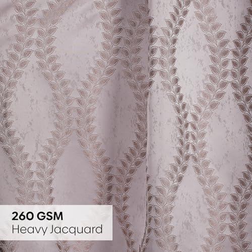 Image of haus & kinder Jacquard Door Curtain 7 Feet Long Pack of 1 Door Curtain, 7 Feet Curtain for Door (Sandvine Embossed, Sand Floral Nature Design 130x213 CM)