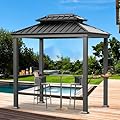 Modern Shade Grill Gazebo 6' X 8', Aluminum BBQ Gazebos with Shelves and Ceiling Hook, Grill Canopy Hardtop with Galvanized Steel Roof, Outdoor Grill Gazebo for Patio Lawn Backyard Deck