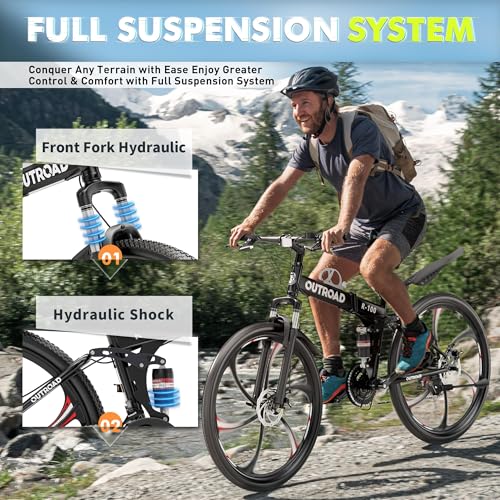 26 Inch Folding Mountain Bike, 21 Speed Full Suspension