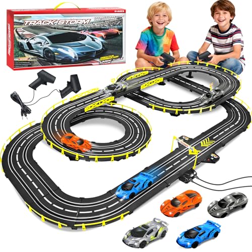 FORMIZON Circuit Voiture Electrique Enfant, Piste de Course Électrique avec 4 Voitures et 2 Télécommandes, Voitures de Course pour Enfants, Jouets Cadeaux pour...