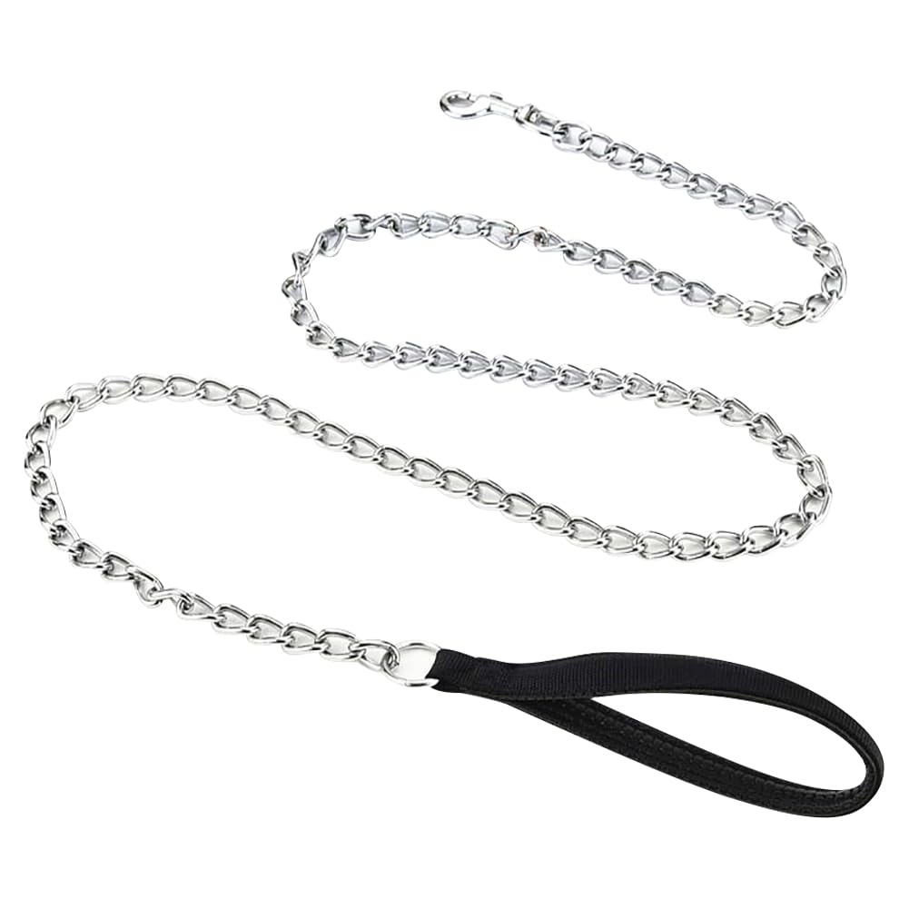 Metal Chain Link Dog Leash with Padded Handle Heavy Duty Pet Leash Walking Dog Chain Lead Chew Proof Pet Lead Comfortable Puppy Leashes Dogs Training Leashes for Running Black 3 mm x 6 ft