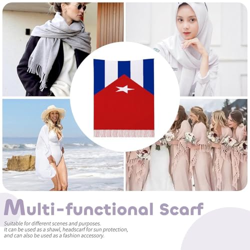 Tassel Scarves for Women,Patriotic Theme Flag Pattern Long Shawl Wraps Scarf Warm Printed Scarfs for Winter Fall Scarves-973