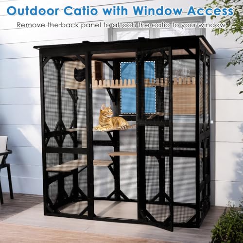 71.1" L Large Cat Catio Outdoor Cat Enclosure Window Acess, Walk-in Cat Cage Cat House for Multiple Indoor Outdoor Cats, Outside Patio 6 Doors Weatherproof Roof