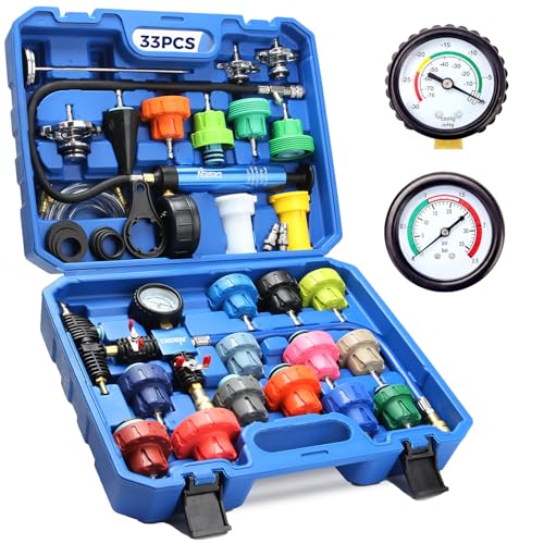 DISEN 33Pcs Coolant Pressure Tester Kit, Master Coolant Vacuum Refill Kit with 23 Radiator Adapters, Radiator Cooling System Pressure Tester & Vacuum Purge Tool for Cars, Trucks, SUVs by DISEN - Used condition - US$63.27