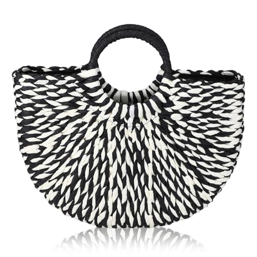 Image of Frienda Straw Tote Bag Summer Beach Bag Handmade Straw Rattan Woven Handbag for Women Travel