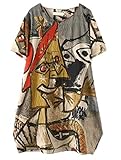 FEATURES: This cotton midi dresses for women is designed with vintage Abstract Printing, V Neck, Short Sleeve, Two Side Big Pockets, Asymmetrical Hem, simple and loose style MATERIAL: This plus size tunic dresses for women is made of cotton material....