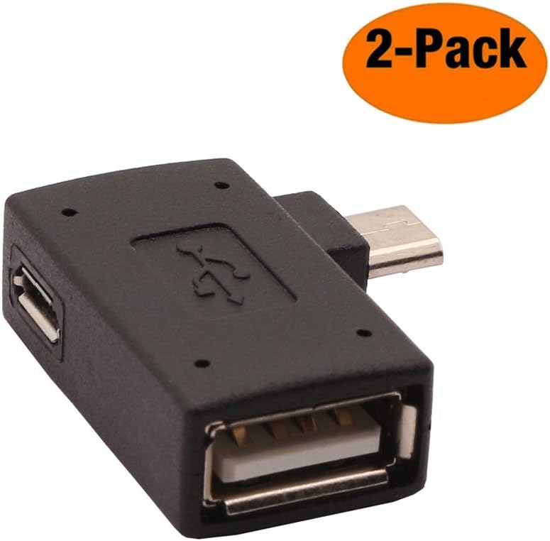 AuviPal2-in-1 Powered Micro USB OTG Adapter 90 Degree Left Angled for PlayStaion Classic, Raspberry Pi Zero, Chromecast, Android Smart Phone or Tablet - 2 Pack