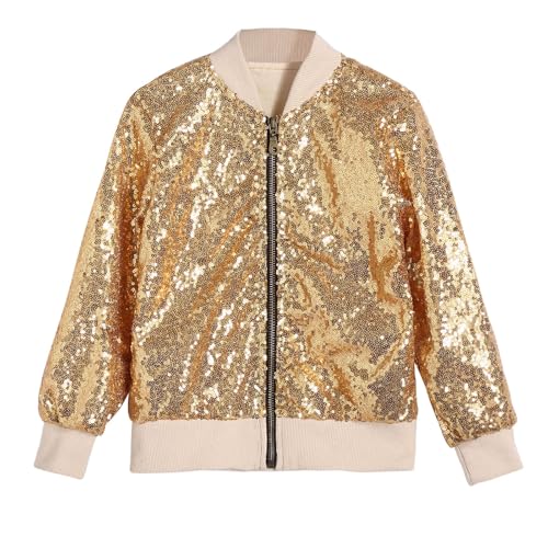 Girls Sequin Bomber Jacket Baseball Jacket Casual Long Sleeve Zip Up Coat3