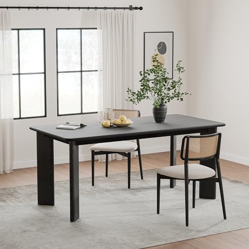 Image of Casaphoria 67 inch Farmhouse Dining Table for 6，Wood Rectangular Living Room Table, Modern Kitchen Table with Sturdy Base & Thickened Tabletop, Easy to Assembly & Clean, Black