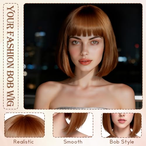 Image of PLULON Maroon Short Bob Wig with Bangs for Women, Colorful Neon Short Bob Synthetic Hair Wigs with Hair Cap Heart Sunglasses for Adults Men Daily Bachelorette Halloween Costume Party Supplies