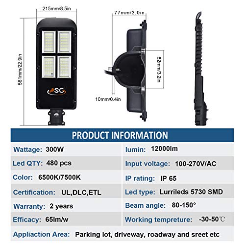 300W Solar Street Lights Outdoor Lamp, 480 LEDs 12000 Lumens, with Remote Control,Light Control, Dusk to Dawn Security Led Flood Light for Yard, Garden, Street, Basketball Court