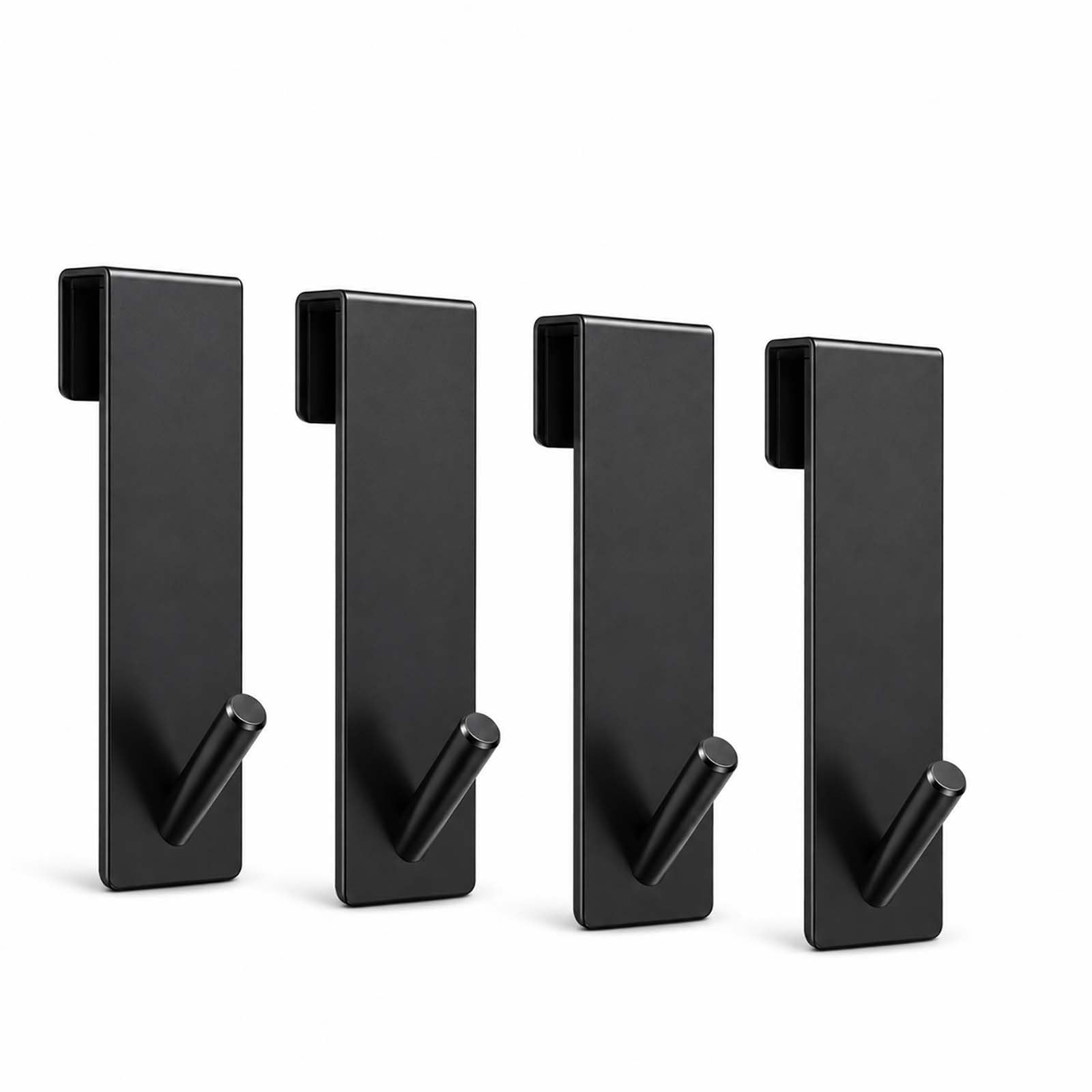 LMSAWK 4 PCS Stainless Steel Shower Hooks with Protective Pads, No Drill Shower Door Hooks for Glass Shower Screen up to 10 mm, Over Shower Towel Hooks, Black