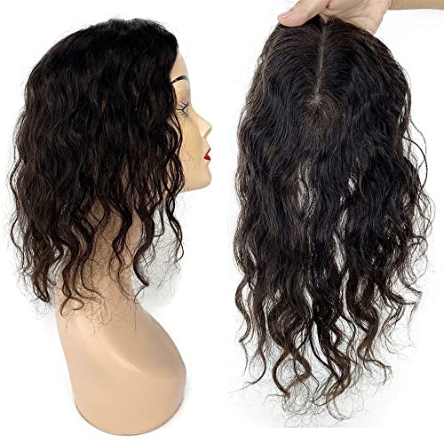 Ivgtop Clip In Silk Top Base For Women 15X15 Cm Long European Wavy Virgin Human Hair Topper Breathable Hair Piece For Thinning Hair (20Inch, 1B Natural Black) #TOP4
