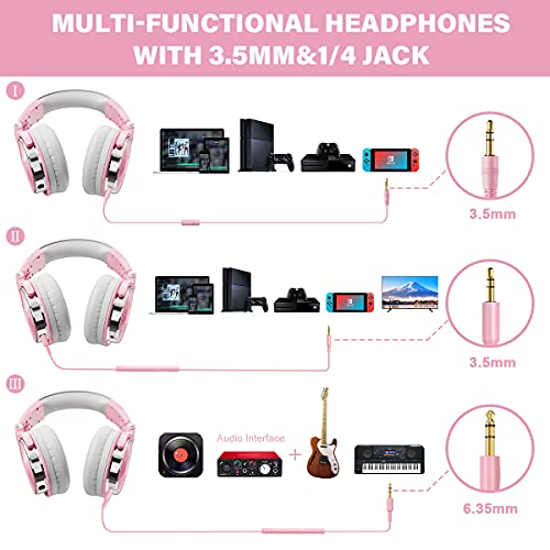 Image of OneOdio Wired Over Ear Headphones Hi-Res Studio Monitor & Mixing DJ Stereo Headsets with 50mm Drivers and 1 /4 to 3.5mm Jack for AMP Computer Recording Podcast Keyboard Guitar Laptop - Light Pink
