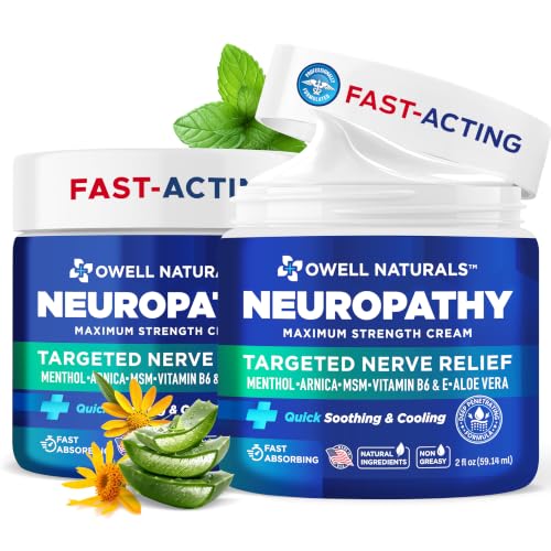 Image of Owell Naturals Neuropathy Cream Extra Strength - Fast Absorbing Cooling for Leg, Feet & Hands - Advanced Soothing Formula with Aloe Vera, Arnica, MSM & Vitamin B6 - Made in USA, 2 fl oz (2 Pack)