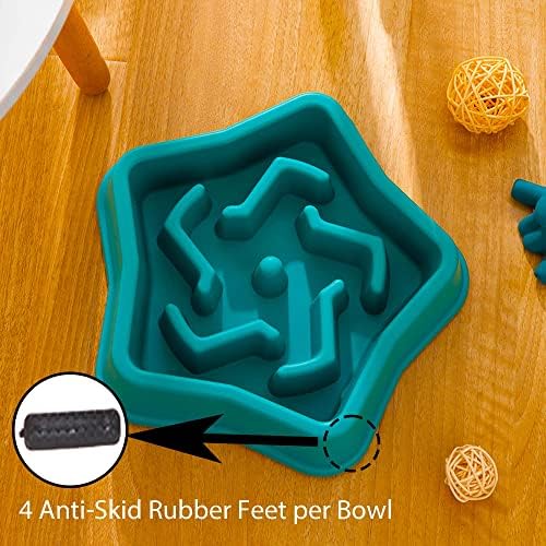 Vealind Double Slow Feeder Dog Bowls Non Skid Pet Slow Eating Bowl Healthy Eating for Small & Medium Size Cats and Dogs (Green+Maroon)