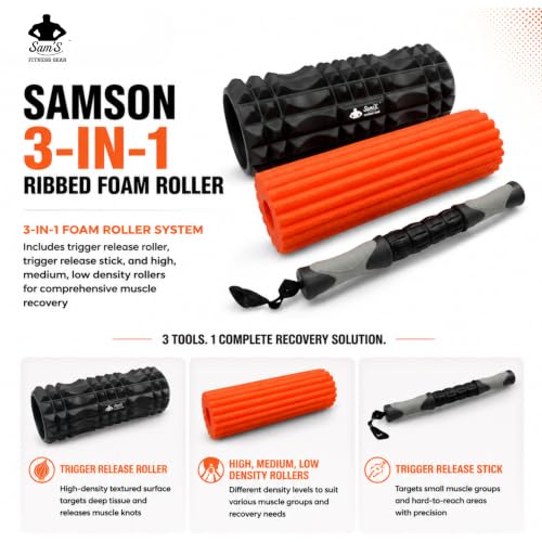 Image of Samson 3-in-1 Ribbed Foam Roller for Muscle Recovery, Yoga, Physiotherapy and Back Massage with Multi-Density Support