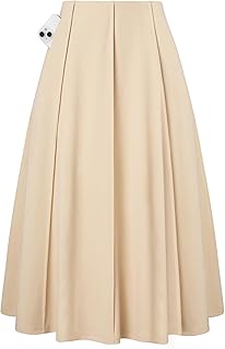 Women's Pleated Midi Skirt 2025 Fall High Waisted Knee Length Flowy A Li...
