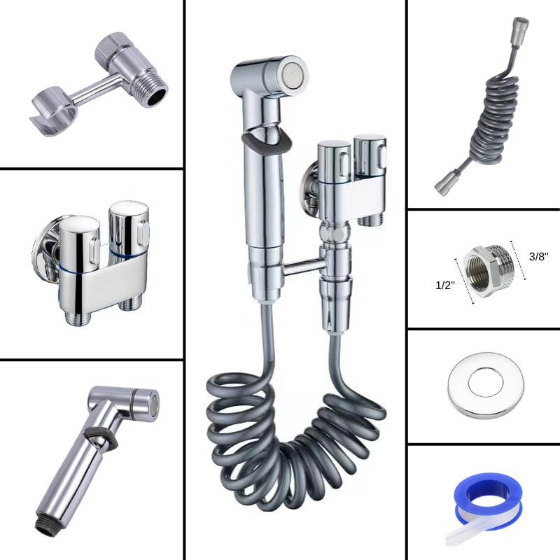 Ducha higiénica para WC, Grifo Bidet en acero inox para WC, Ducha bidet con chorro de agua, Grifo para Inodoro con manguera para bidet
