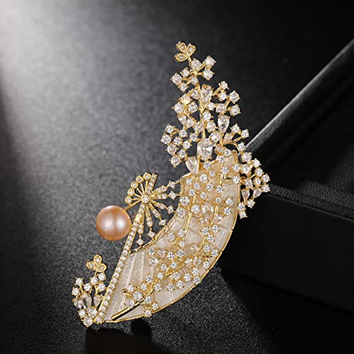 Qeehir Brooch Pins For Women Fashion Folding Fan Brooch Pins,Crystal Rhinestones Decoration With Jewelry Box Gift For Women Girls Wedding Birthday Gift #TOP2