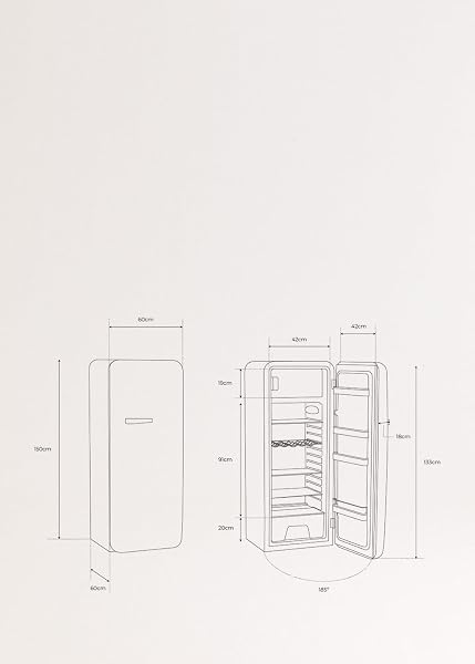 CREATE / RETRO FRIDGE 150 TERRACOTA/Frigorífico blanco roto maneta terracota con congelador 281L / 102W. bajo consumo. 150cm. 3 estantes. regulador temperatura. botellero. 60x60x150cm - 5