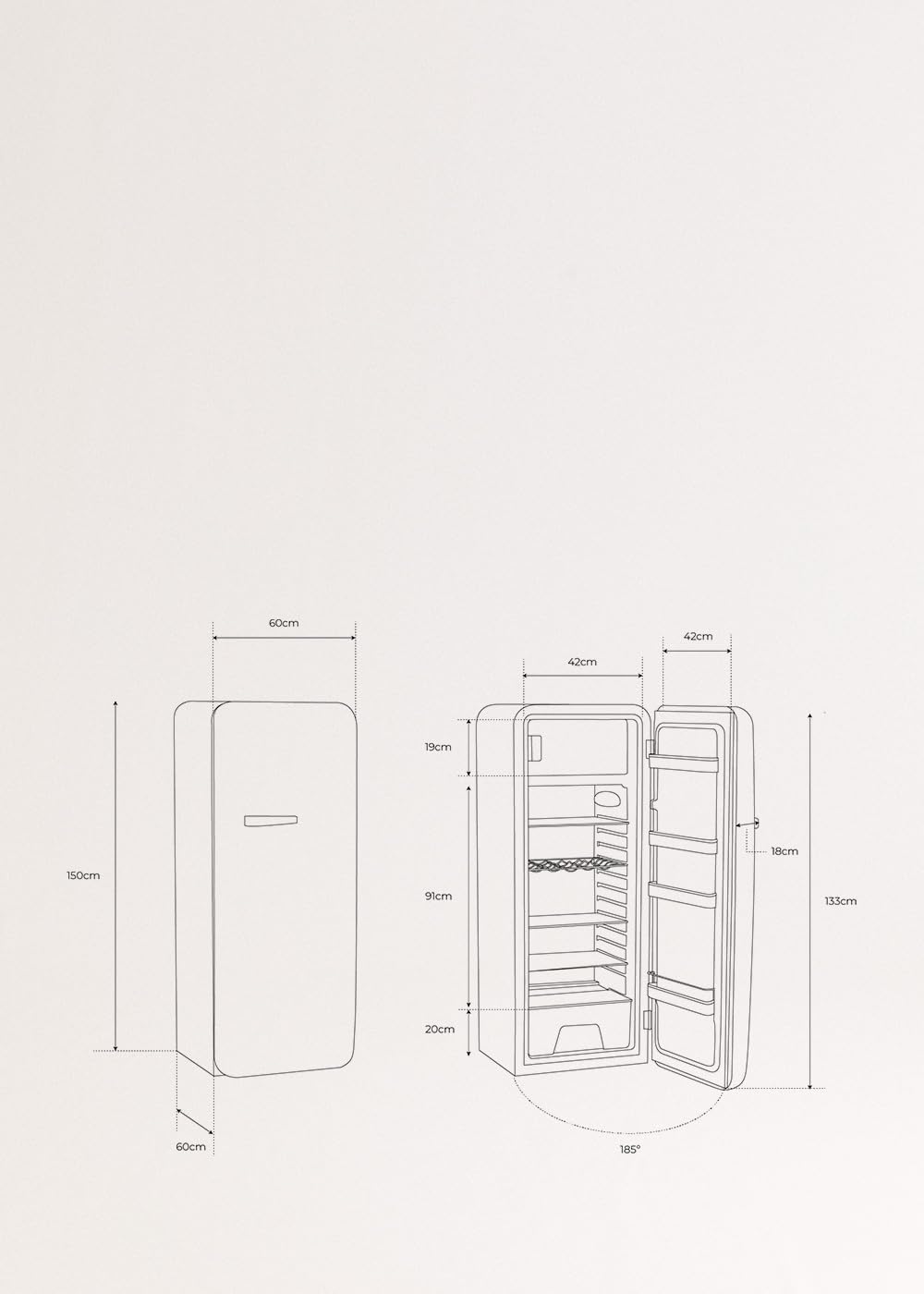 CREATE / RETRO FRIDGE 150 COBALTO/Frigorífico arena maneta azul cobalto con congelador 281L / 102W. bajo consumo. 150cm. 3 estantes. regulador temperatura. botellero. 60x60x150cm