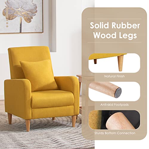 Colamy B248-YELLOW Modern Upholstered Accent Chair Armchair With Pillow, Fabric Reading Living Room Side Chair,Single Sofa thumb #3