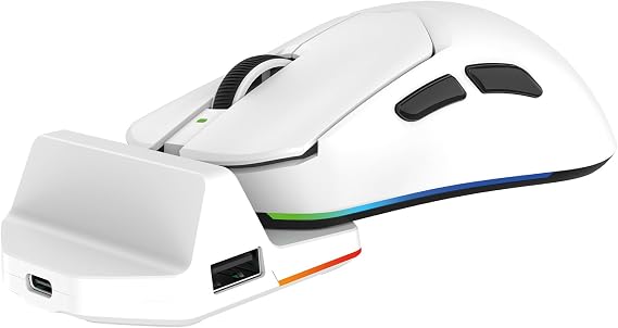 Tracker Pro RGB Kablosuz 2.4Ghz Bluetooth Kablolu Dock Şarj İstasyonlu 69gr 1KHz 12000DPI Oyuncu Mouse (beyaz)