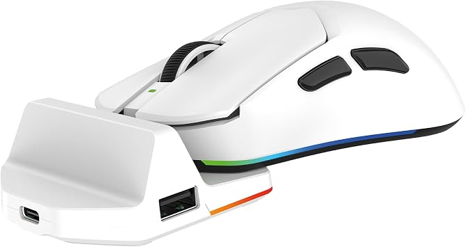 Tracker Pro RGB Kablosuz 2.4Ghz Bluetooth Kablolu Dock Şarj İstasyonlu 69gr 1KHz 12000DPI Oyuncu Mouse (beyaz)