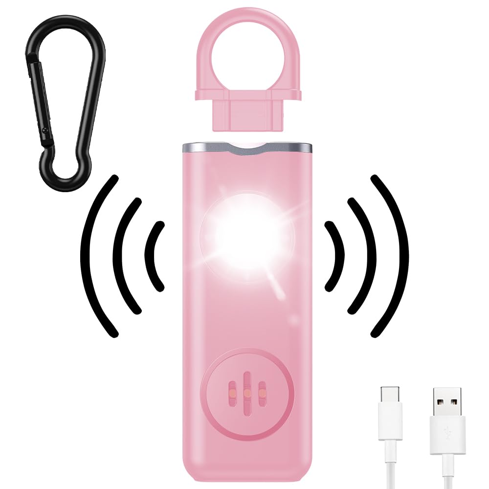 mizikuu Alarma Personal, 130 dB alarmas de Bolsillo de Seguridad Recargable Llavero de Autodefensa con Función de Iluminación LED Alarma Personal Autodefensa para Mujeres Mayores y Niños