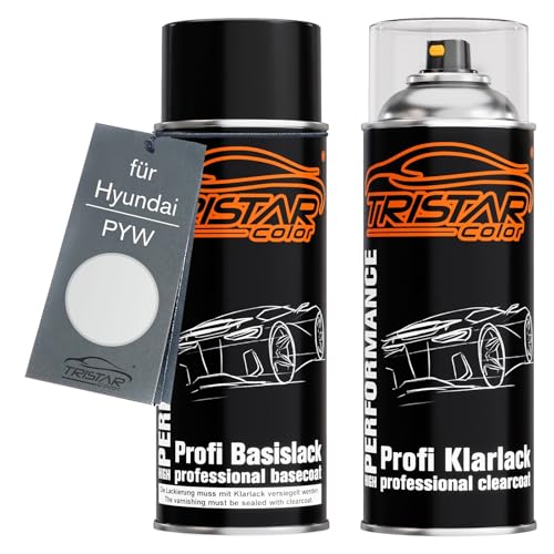 TRISTARcolor Pintura automotriz Set de botes de spray para Hyundai PYW Polar White Pintura base pintura transparente aerosol 400 ml